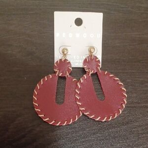 Brownish Red Leather Hoop Earrings